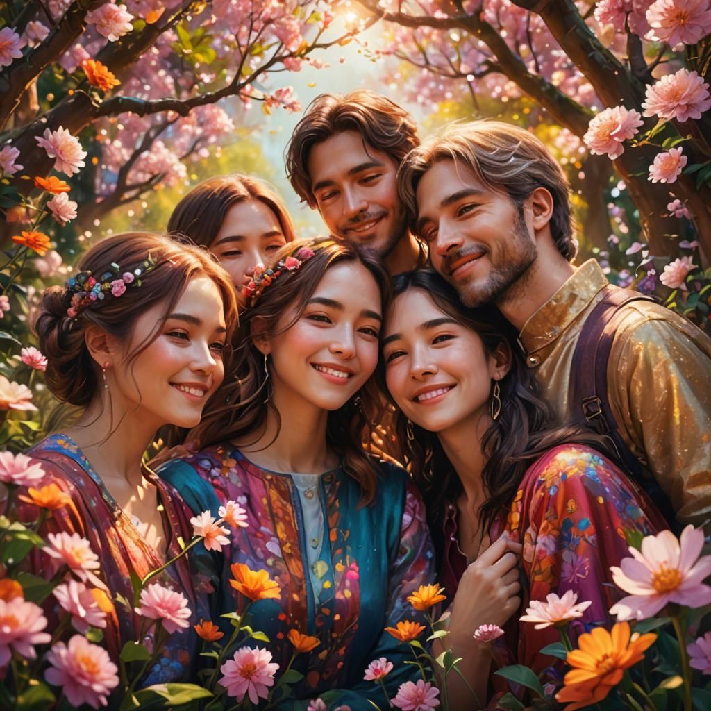 Family Embrace in Fantasy Garden Concept Art