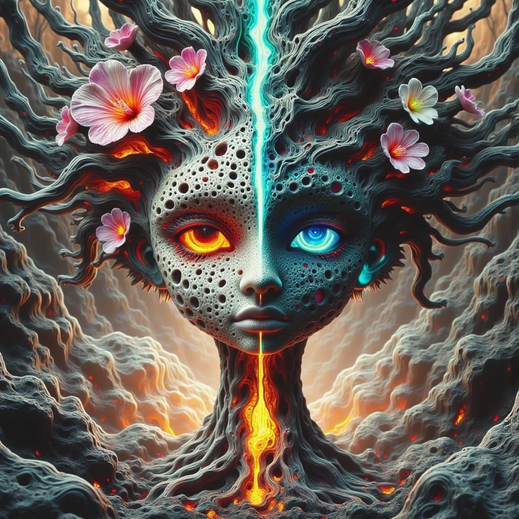 Surreal Anthropomorphic Tree in Cyberpunk Style