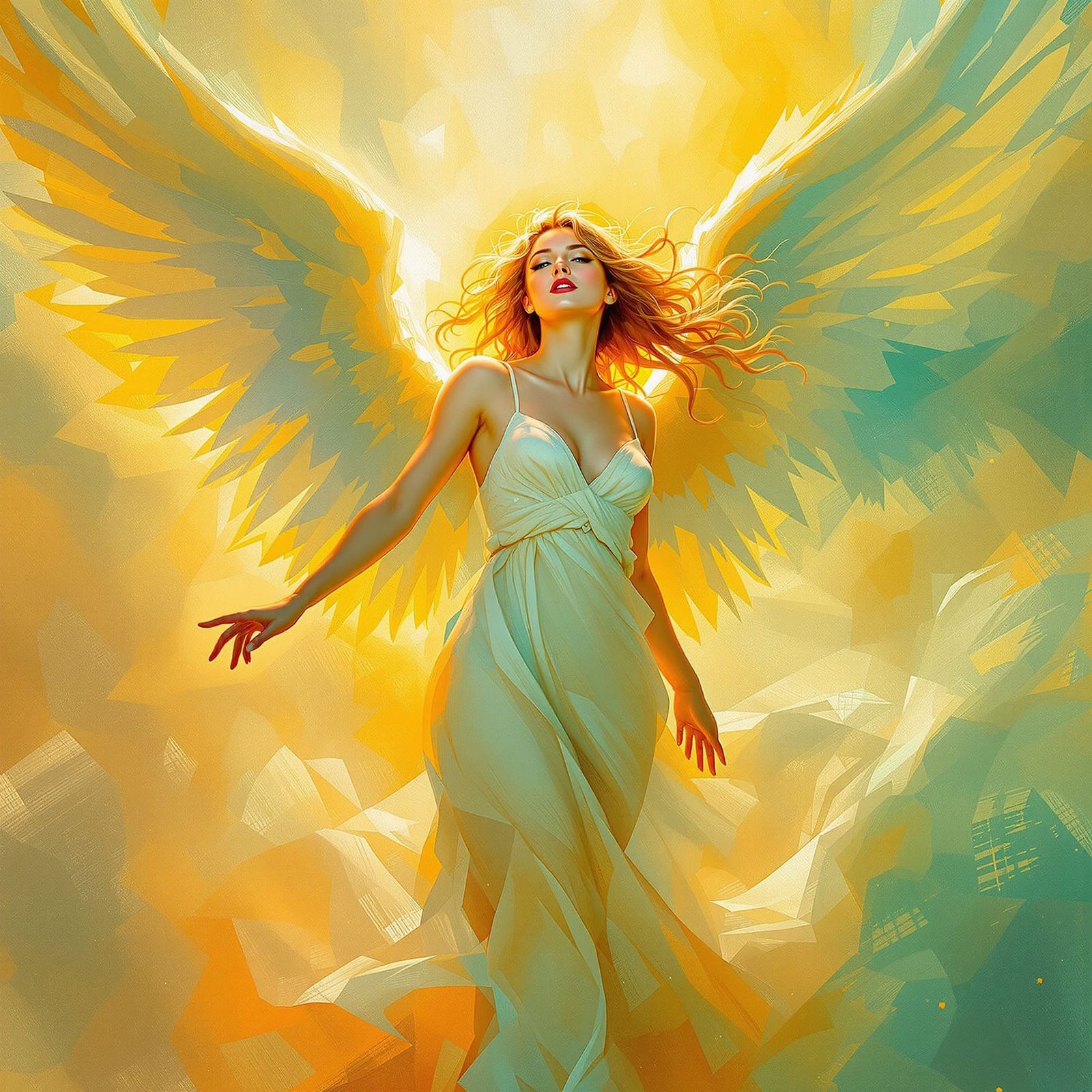 Ethereal Angel in Impressionistic Golden Light