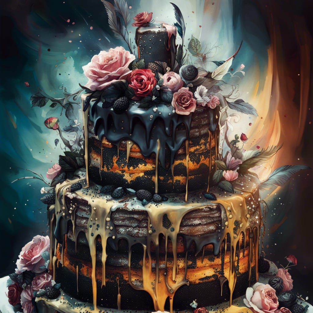 Gothic Wedding Cake in Mixed Media Style