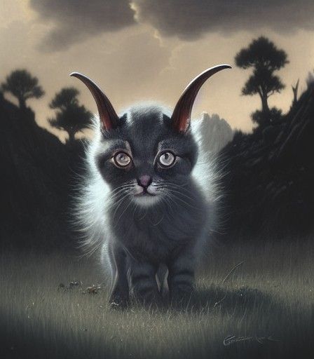 Kitten with Goat Features in Fantasy Art Style