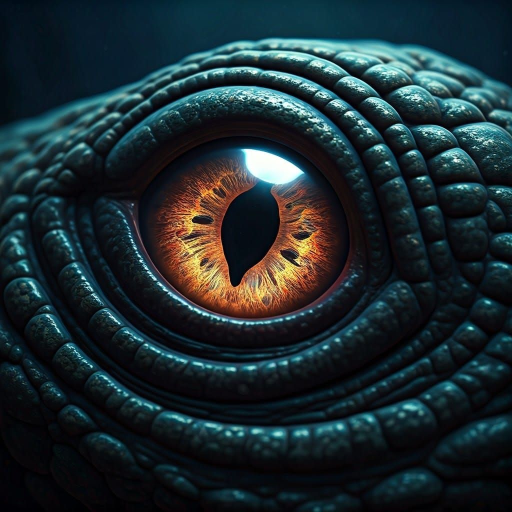 Underwater Macro Photo of a Glowing Dunkleosteus Eye