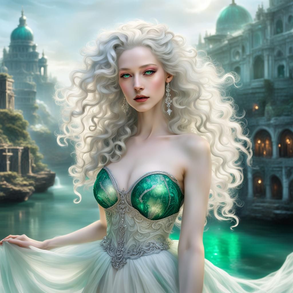 Ethereal Sea Nymph in Pastel Rococo Style