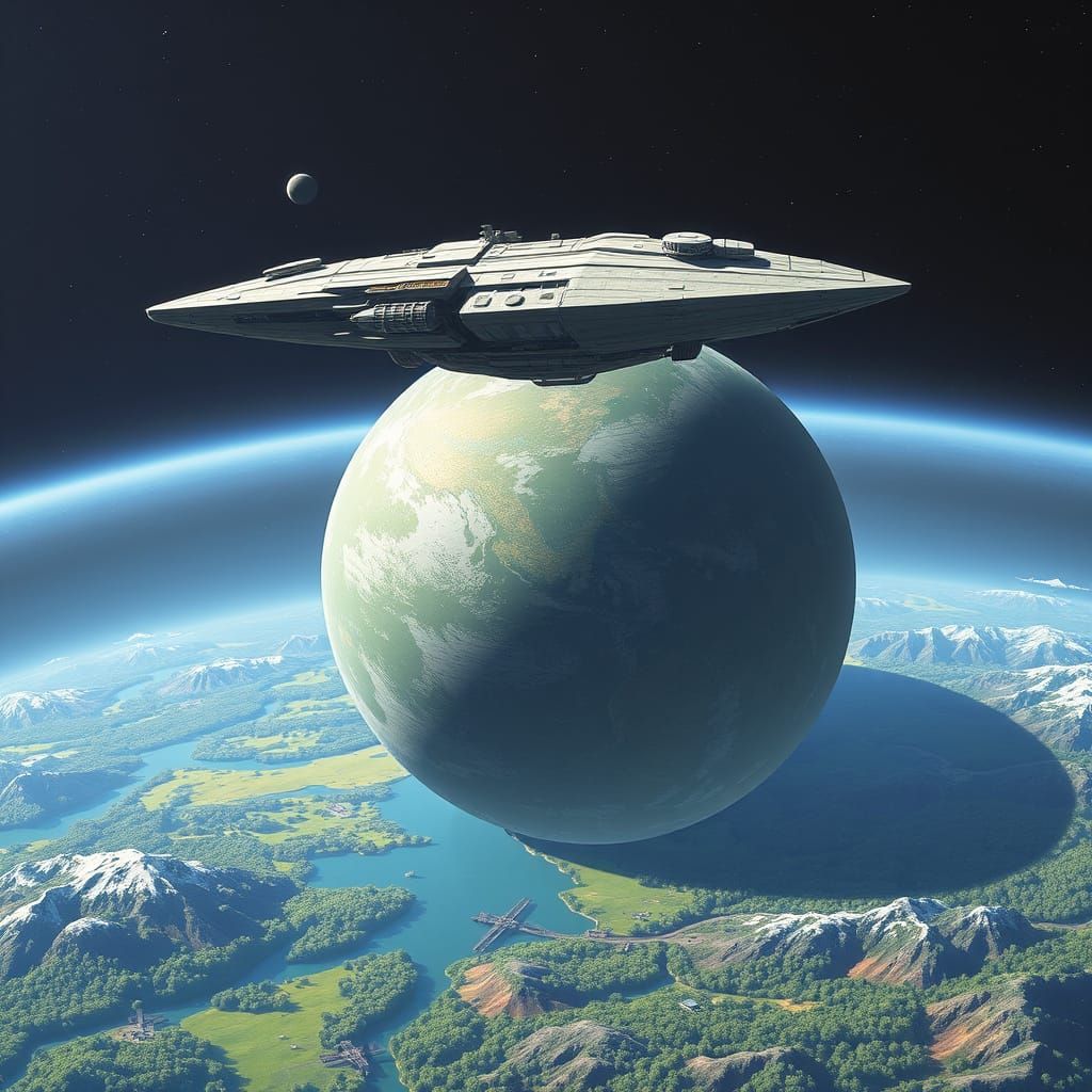 Colossal Space Colonial Ship in a Terraformed Paradise