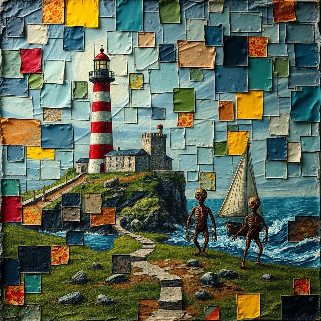Lighthouse in a Turbulent Stormy Landscape with Disturbing S...