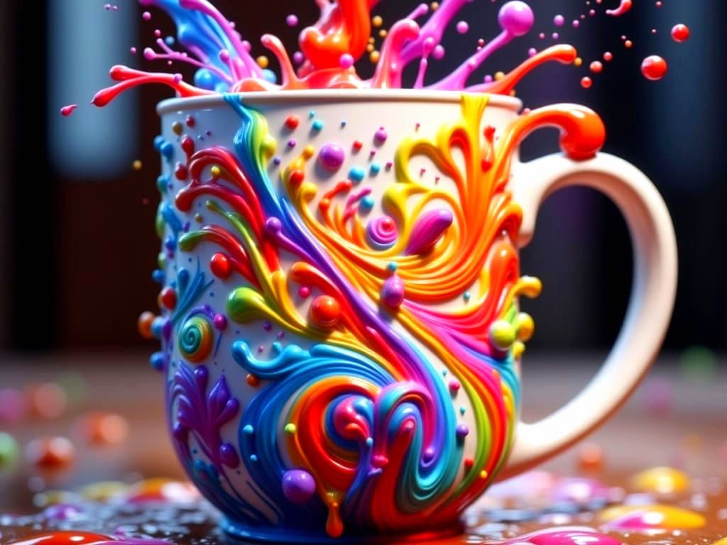 Psychedelic Coffee Cup Painting in Hyperrealistic Detail