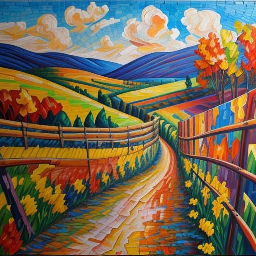 Mosaic Landscape in Expressionist Impasto Style