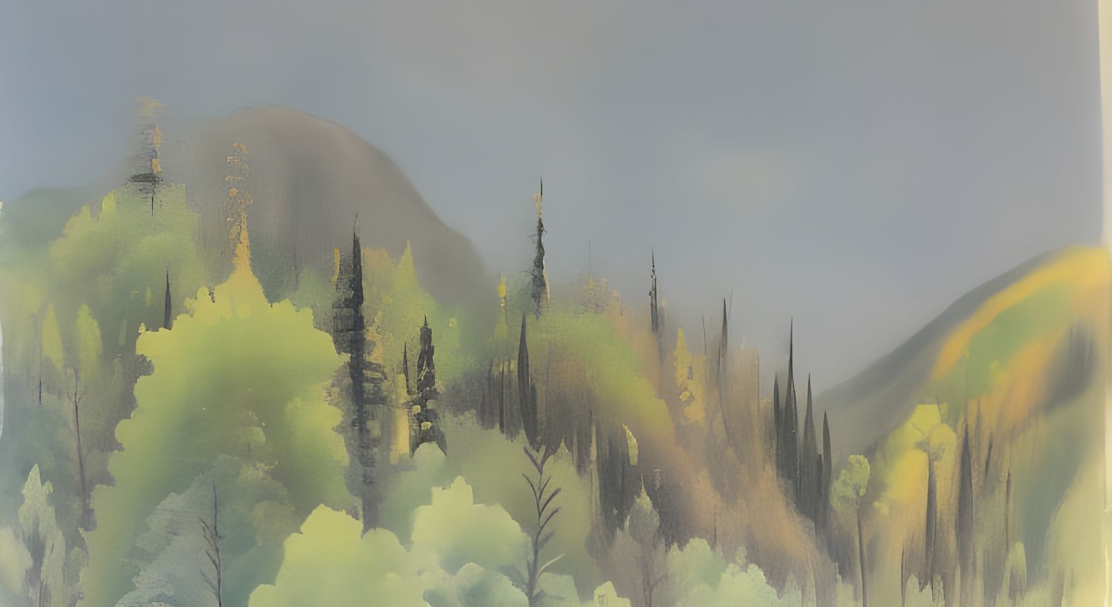 Mountains and Forest in Impressionist Style