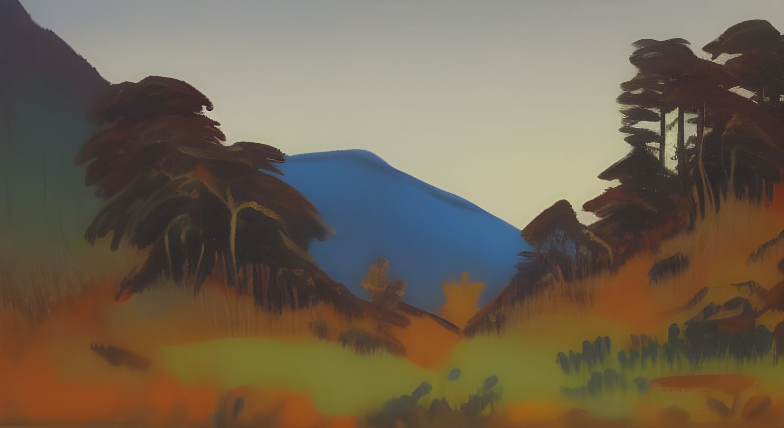 Ink Wash Mountain Forest Inspired by Impressionism