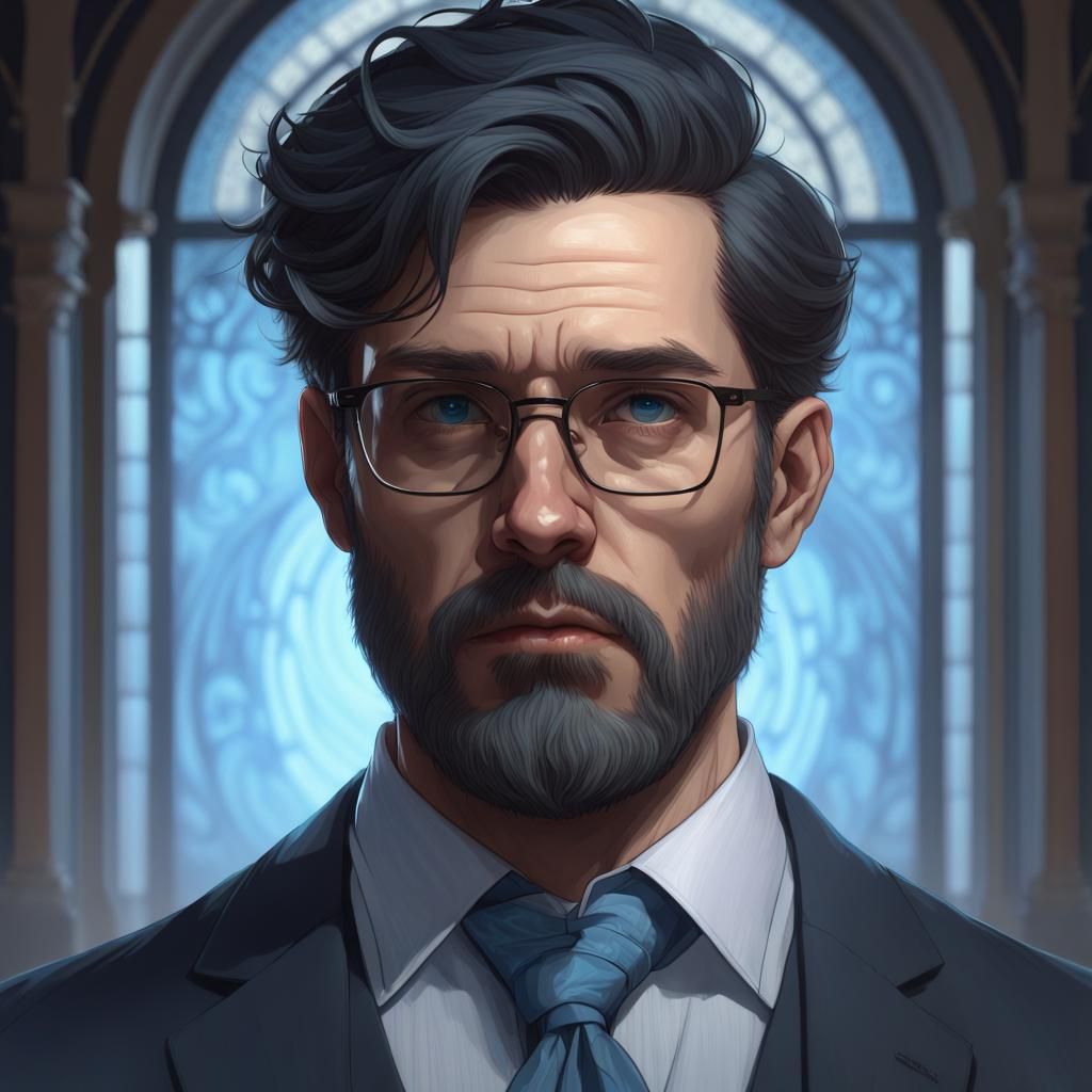 Pale Bearded Man Portrait in Hyperrealistic Style