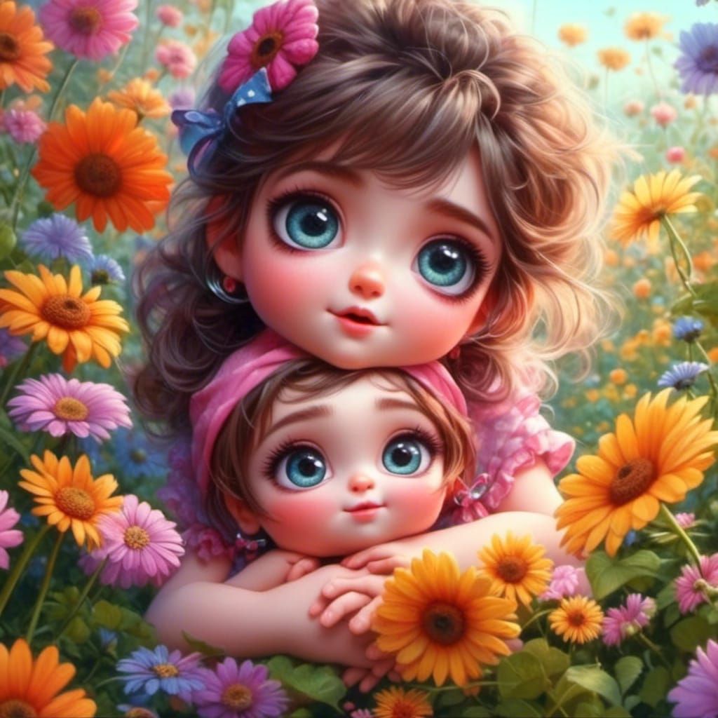 Charming Children Play in a Garden