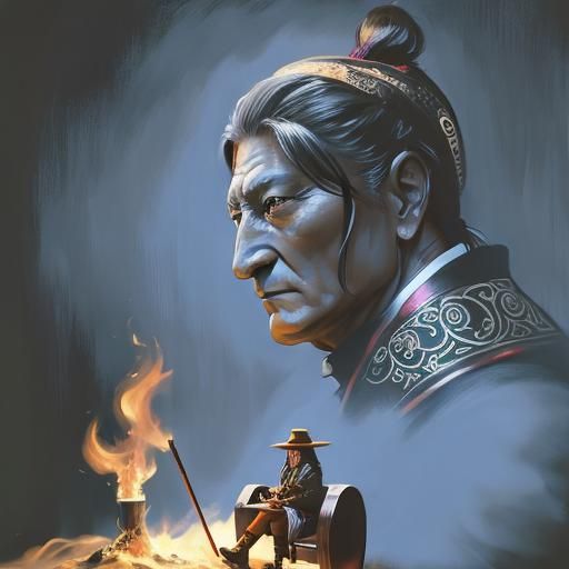 Sitting Bull Portrait in Traditional Dress