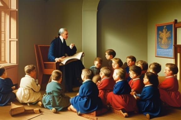 Christian Brother Teaching Pupils in a Detailed Classroom