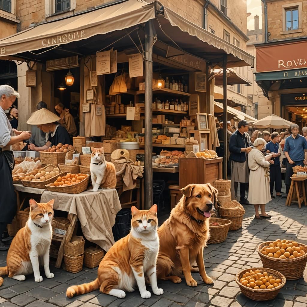 Cat and Dog in Romano-British Market Scene