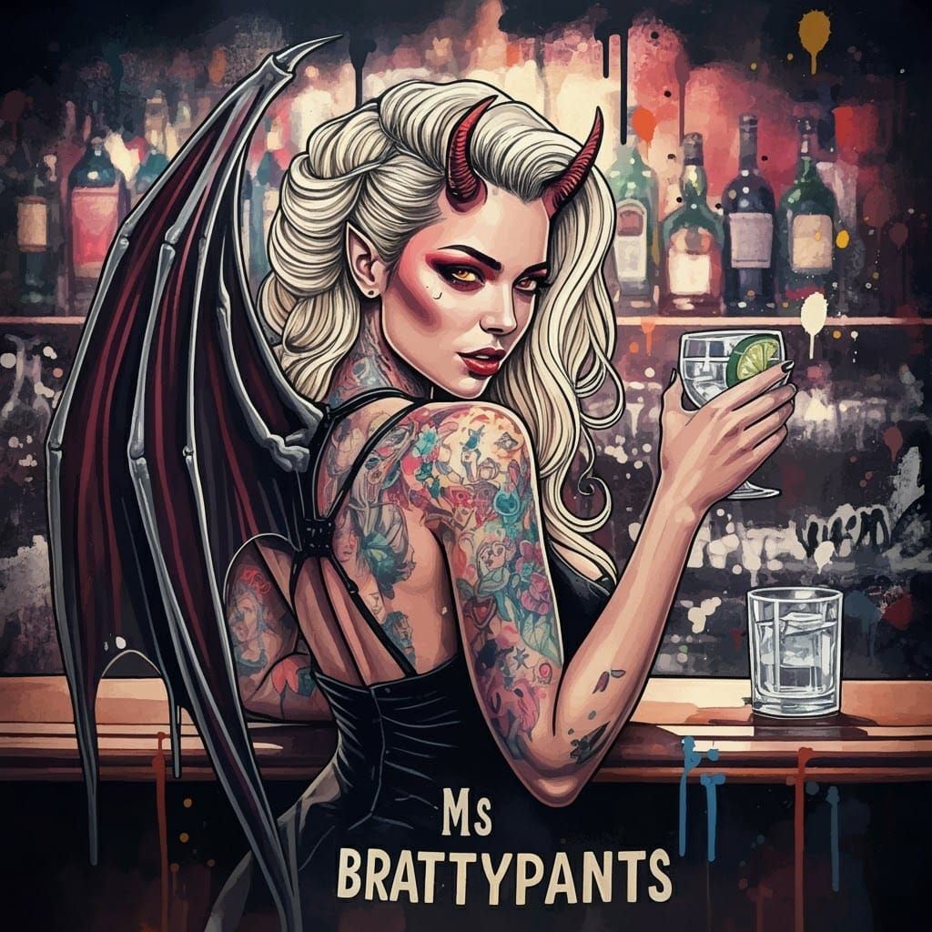 Blonde Demoness with Vodka in Graffiti Bar