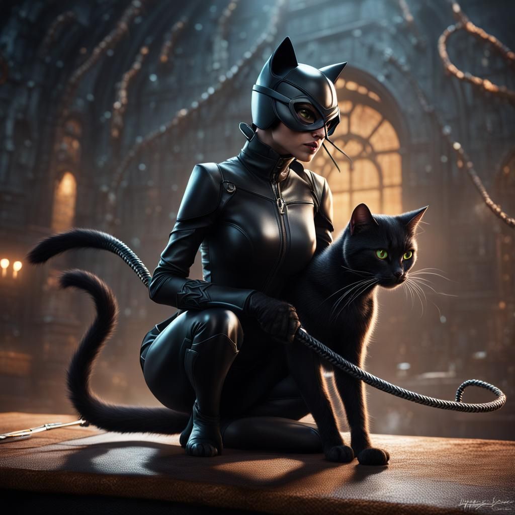 Catwoman Ginger Cat in Detailed Digital Painting