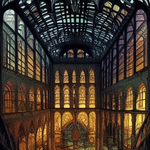 Gothic Castle Atrium Digital Illustration