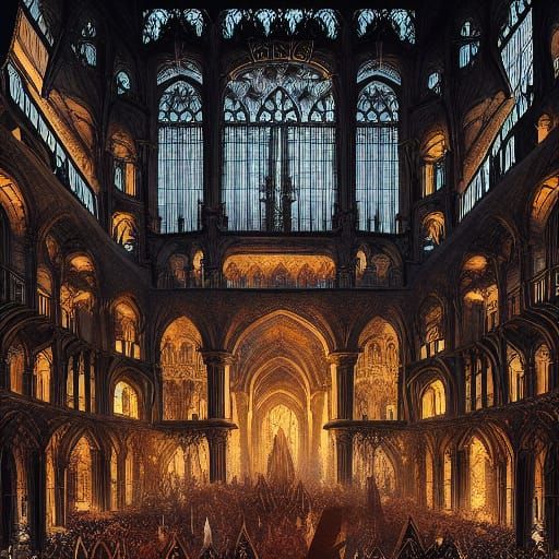 Gothic Castle Atrium Digital Illustration