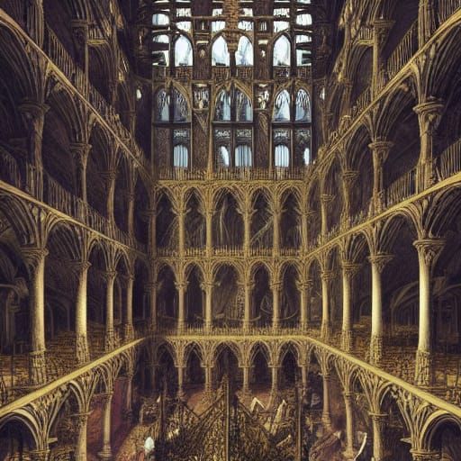 Gothic Castle Atrium Scene: Digital Photoillustration