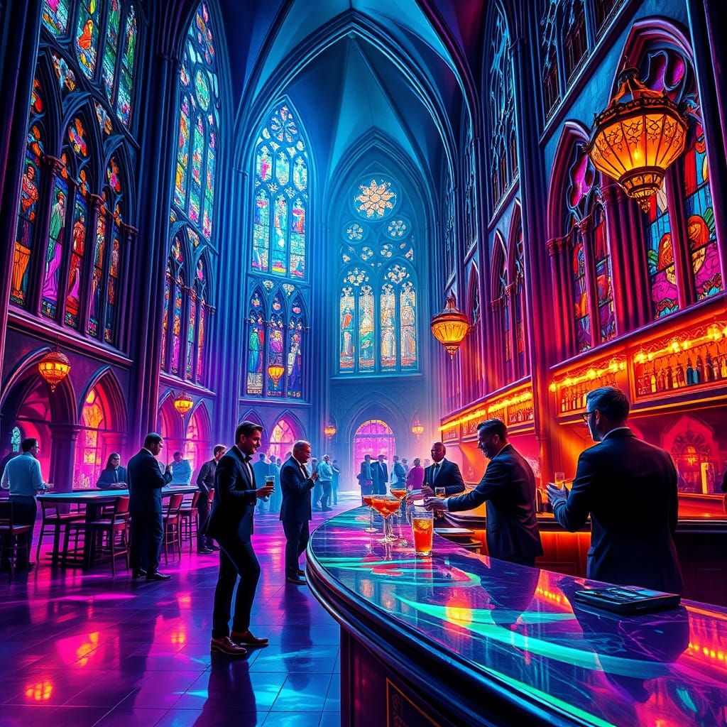 Gothic Cathedral Nightclub in Cyberpunk Style