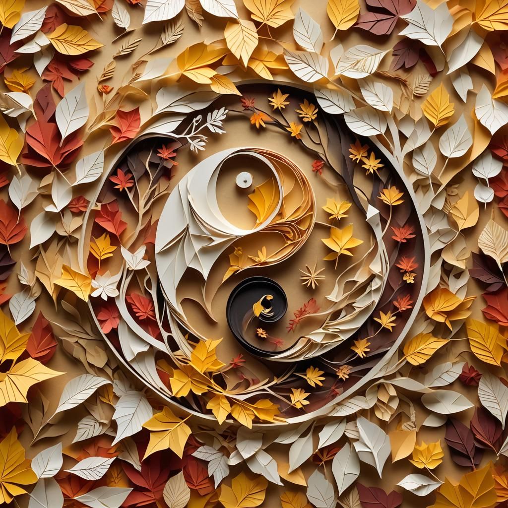 Autumn Yin-Yang Symbol in Origami Papercraft Style