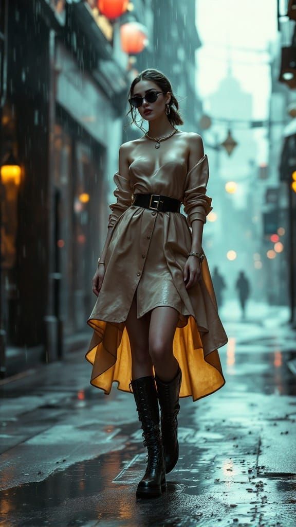 Glamorous Woman in Futuristic Atmosphere