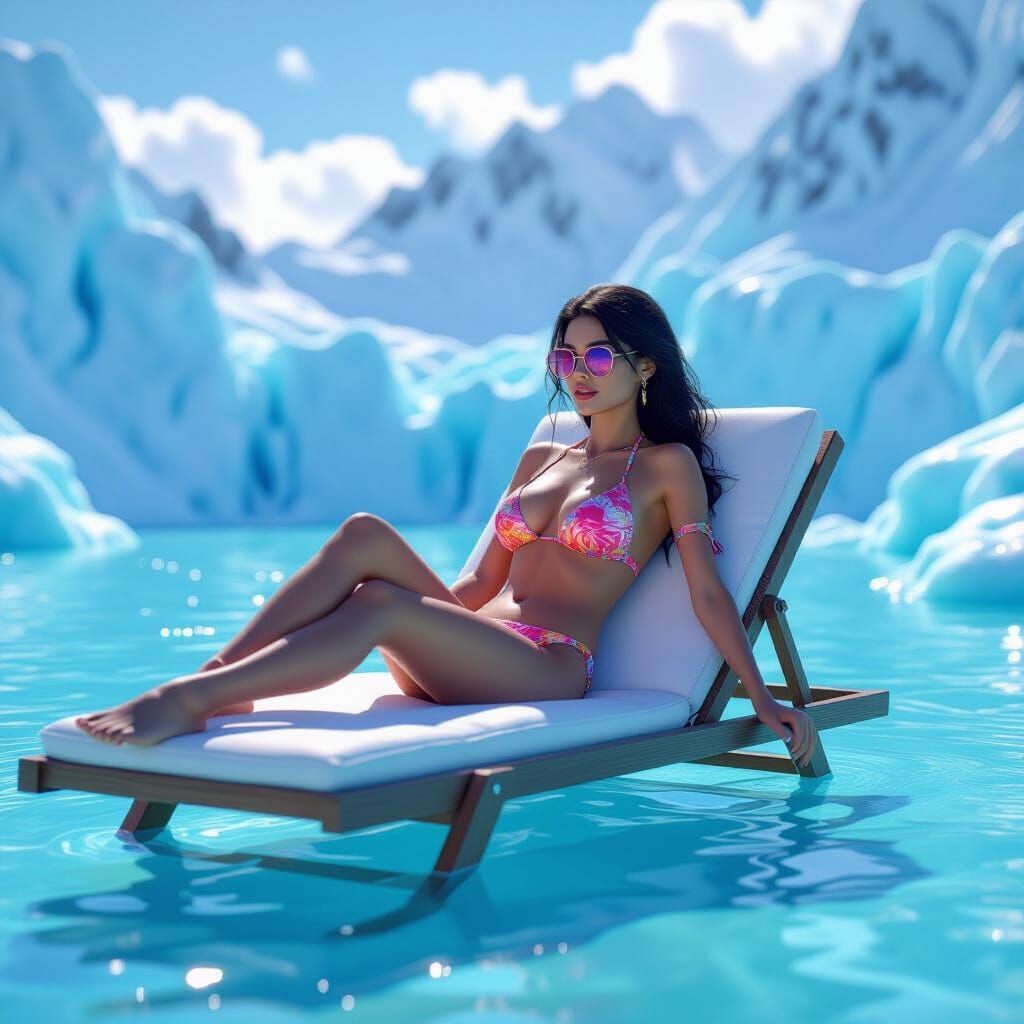 Woman in Bikini on Glacier, Epic Fantasy Art