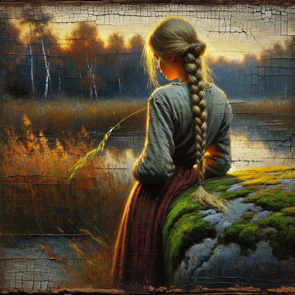Contemplative Girl in Autumnal Light, Classical Painting