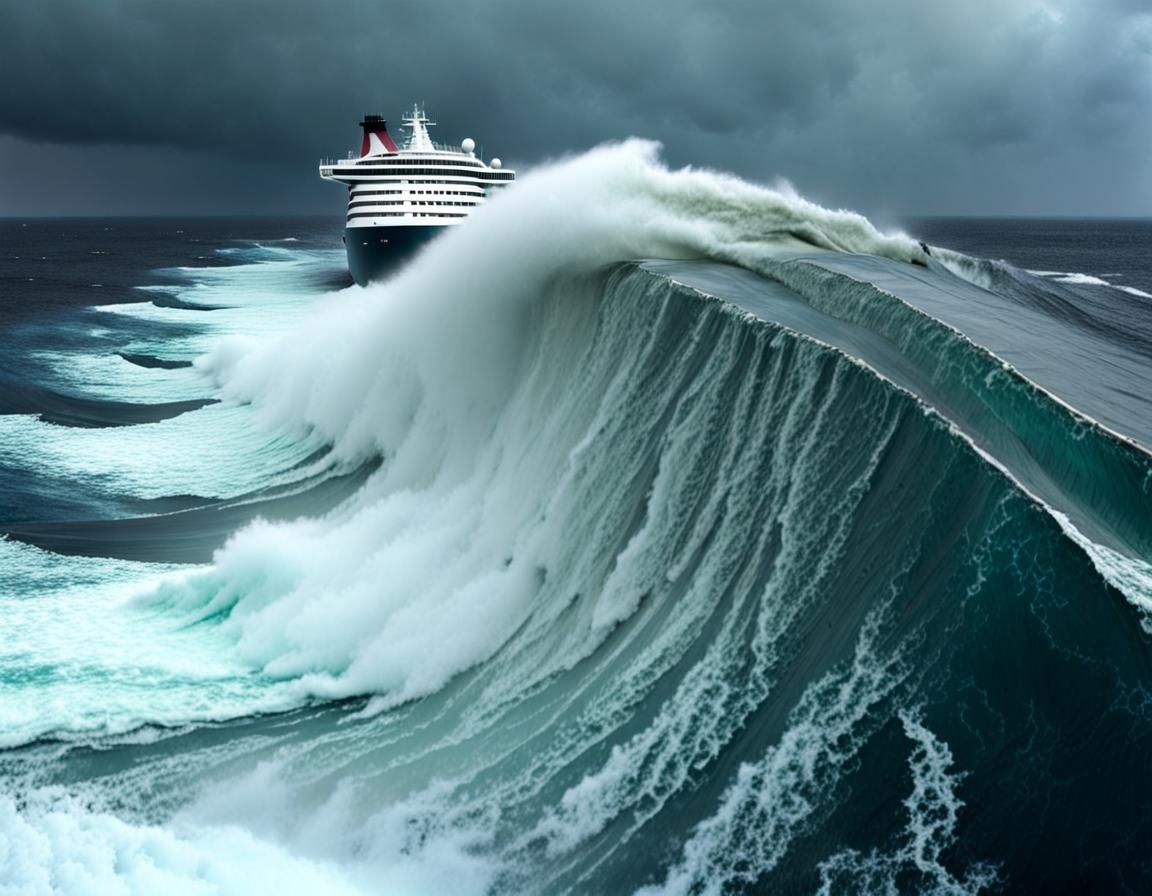Tsunami Wave Engulfs Cruise Ship at Sea