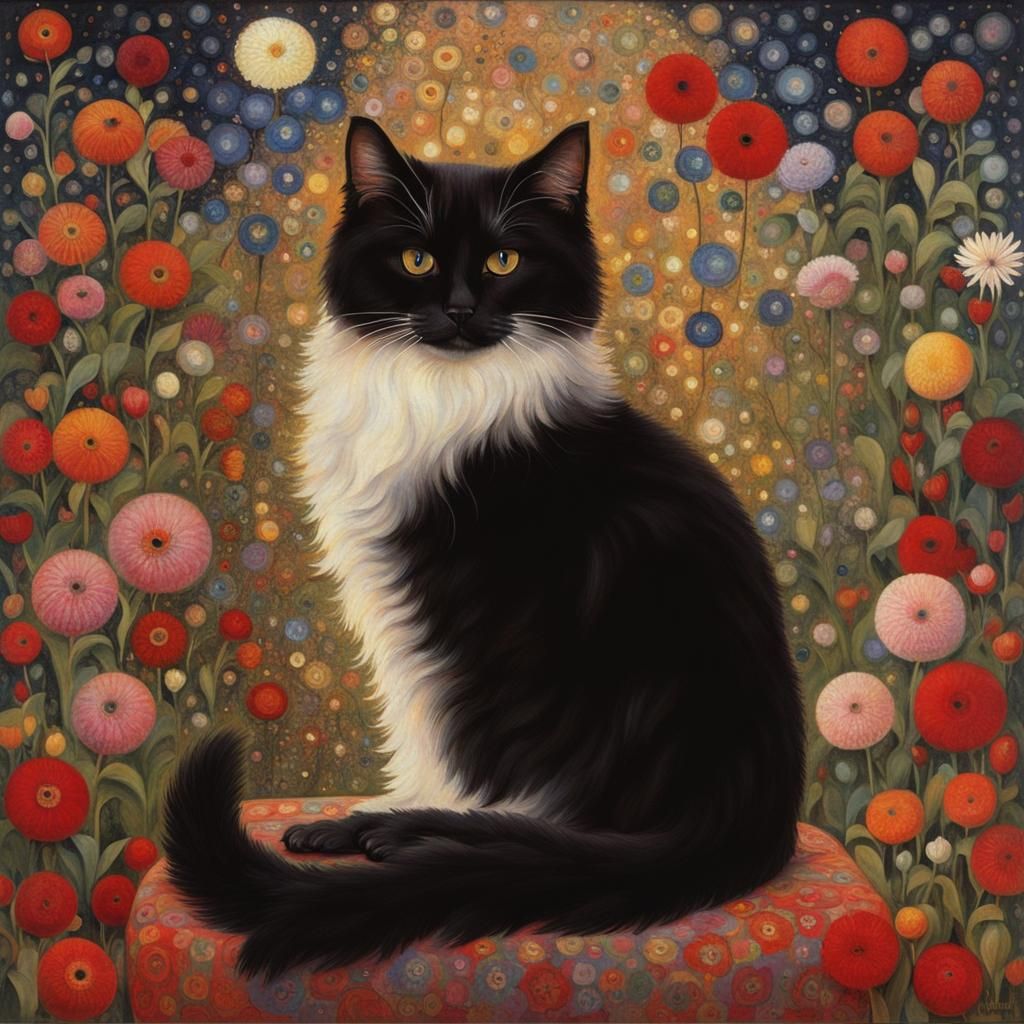 Cat on Pillow in Gustav Klimt Style