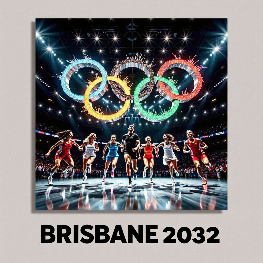 Olympic Rings Constellation with Athletes in Motion