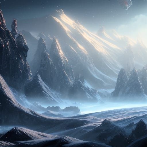 Winter Landscape Fused with Space in Detailed Matte Painting