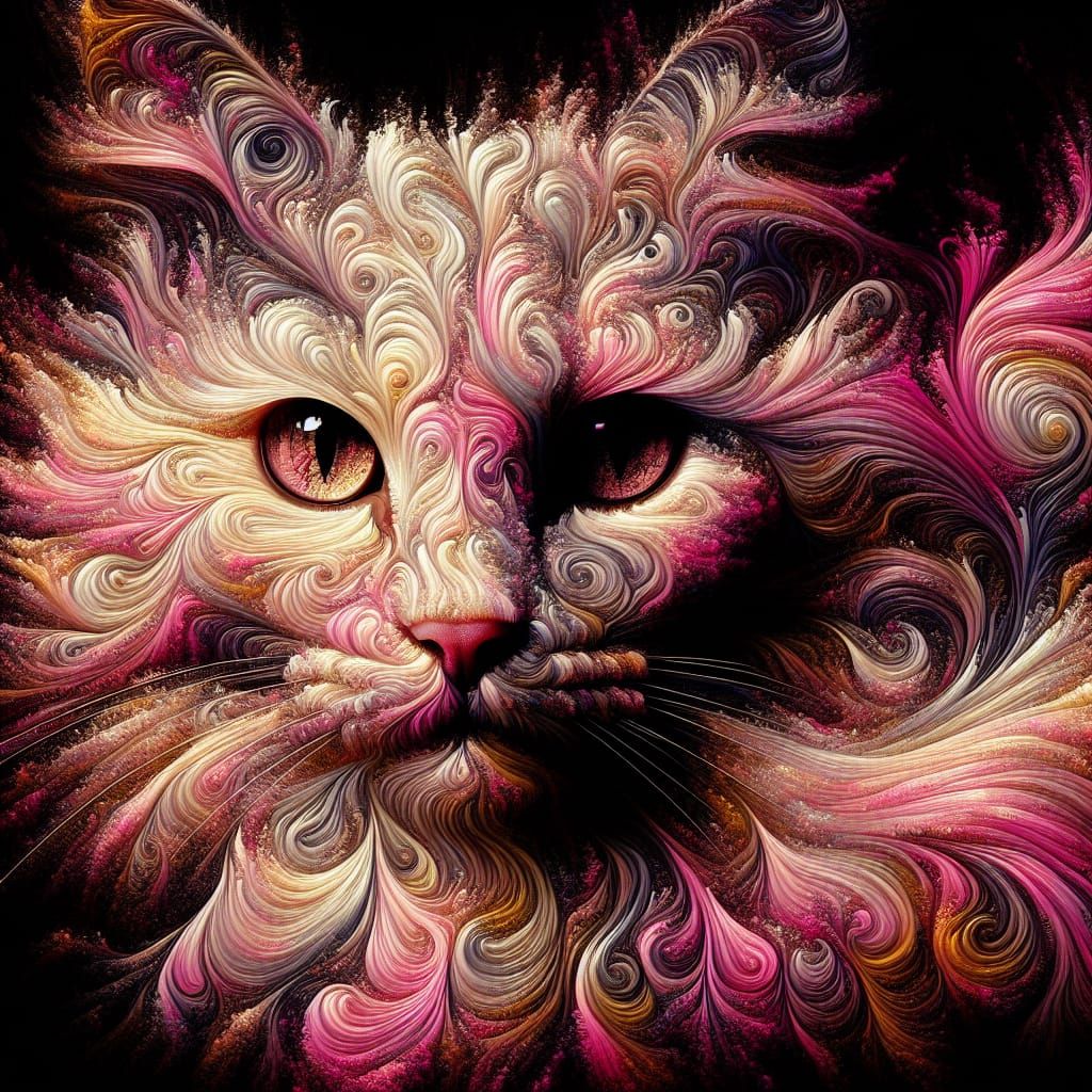 Ethereal Feline Enchantment in Pink and Gold Hues