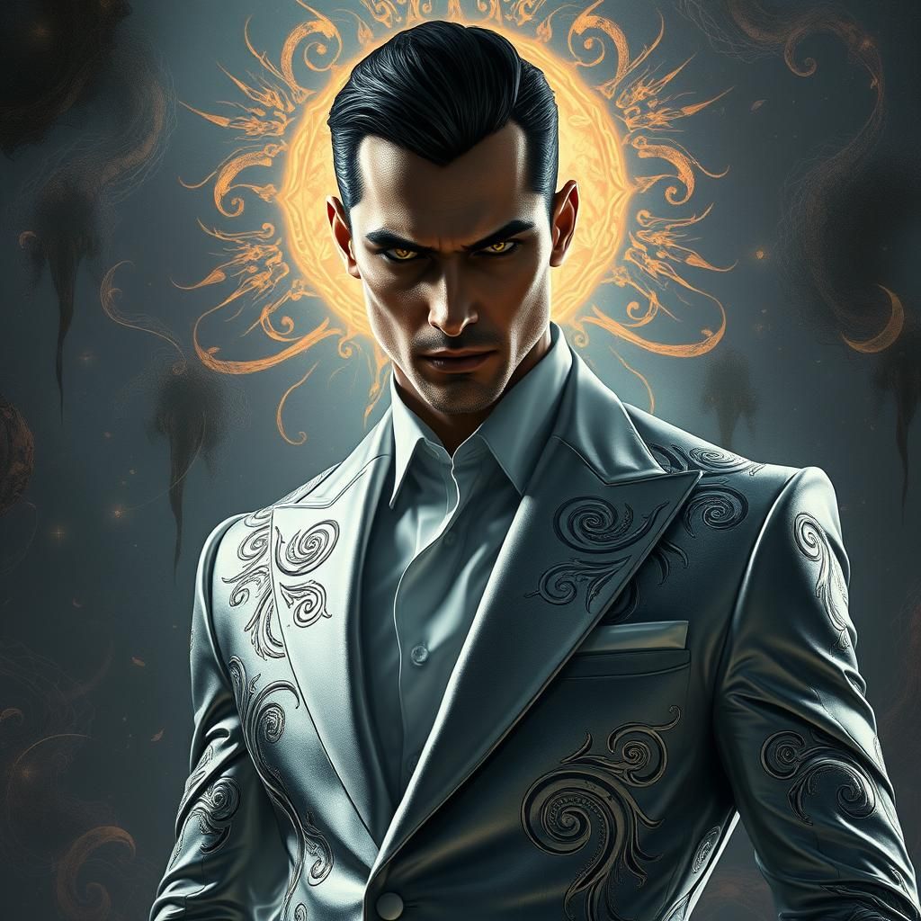 Brooding Figure in Silver Suit, Dreamworld Backdrop