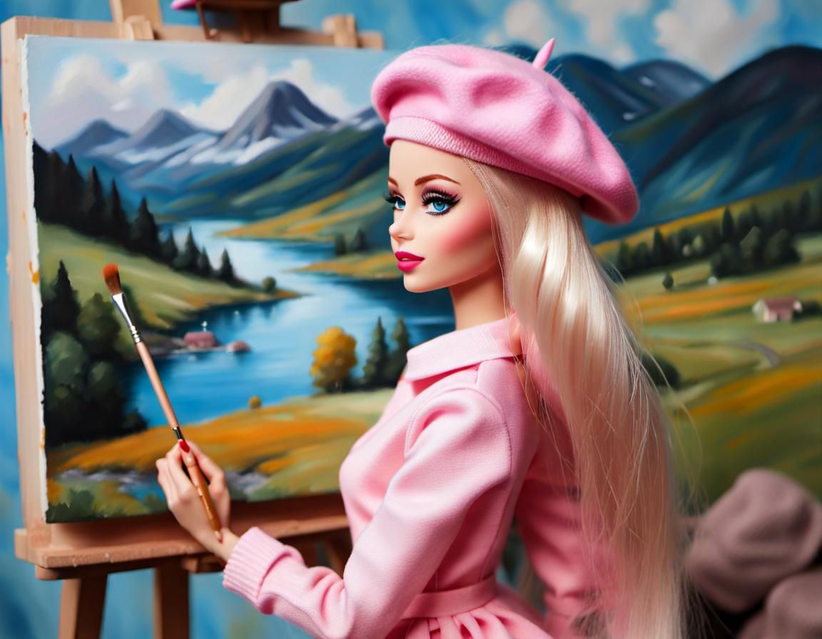 Barbie with Beret Paints a Landscape