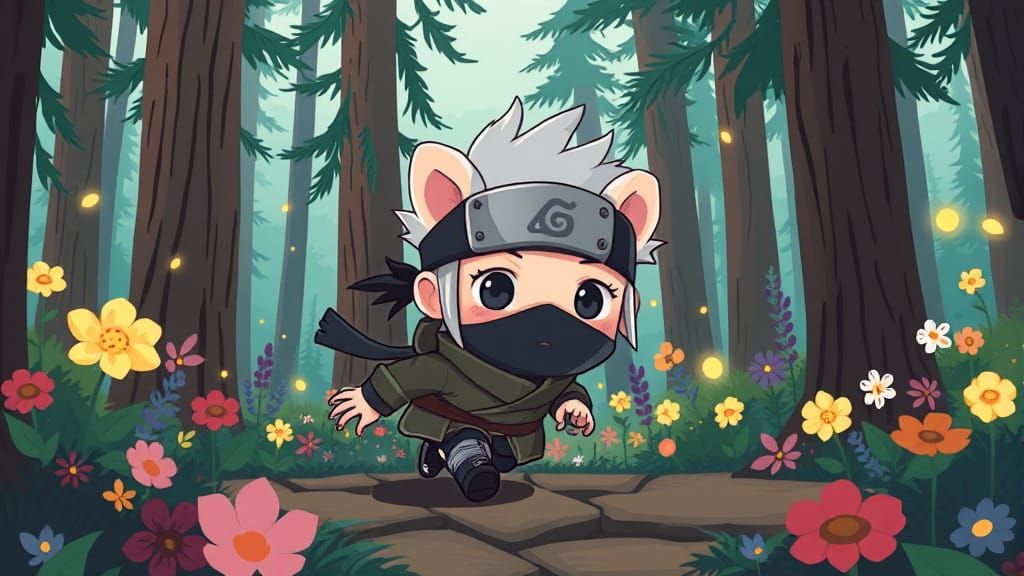 Kakashi Hatake from Naruto as a chibi ninja hamster in a for...