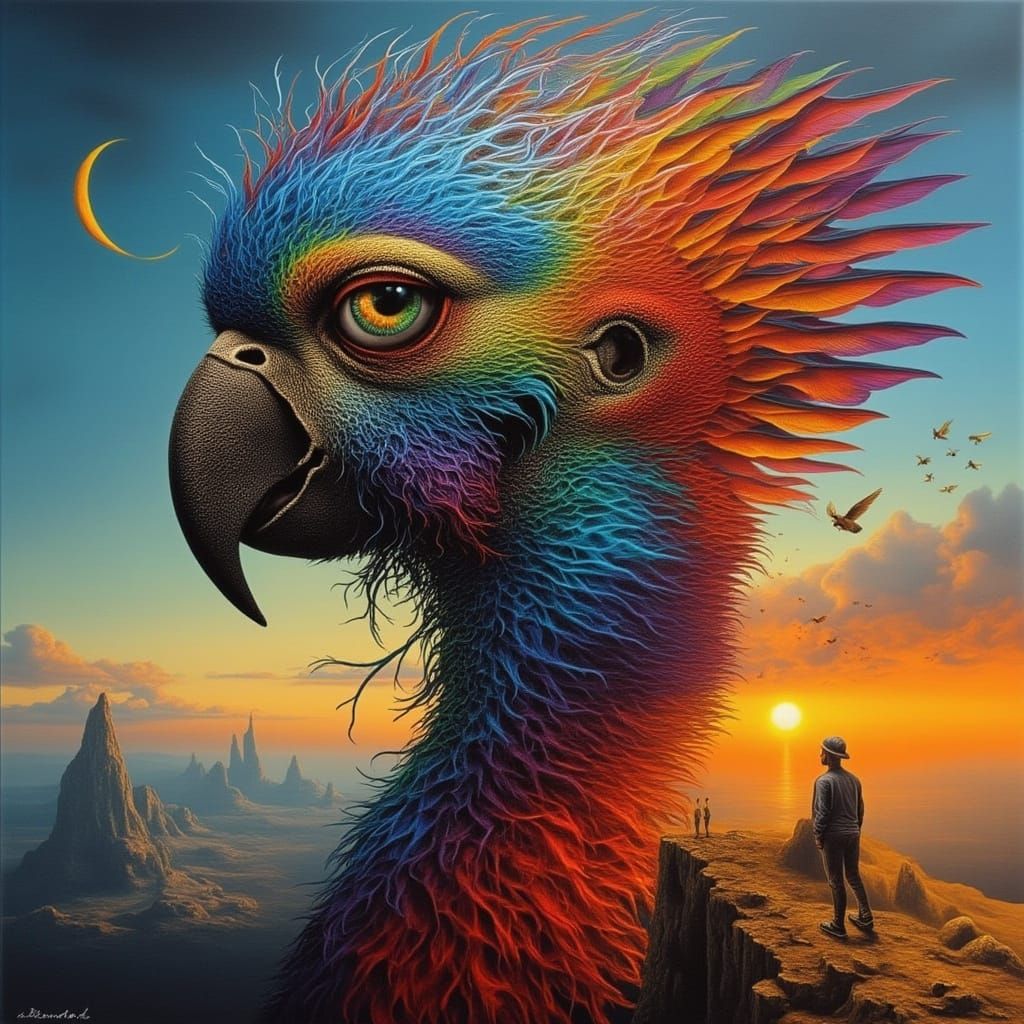 Photorealistic Fractal Face of a Man Dressed as Macaws and M...