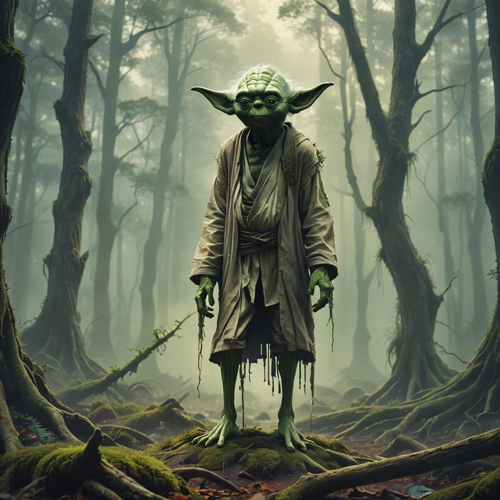 Dreamlike Yoda Concept Art in Misty Forest