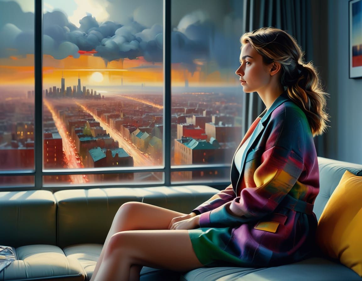 Contemporary Woman Lost in Urban Landscape