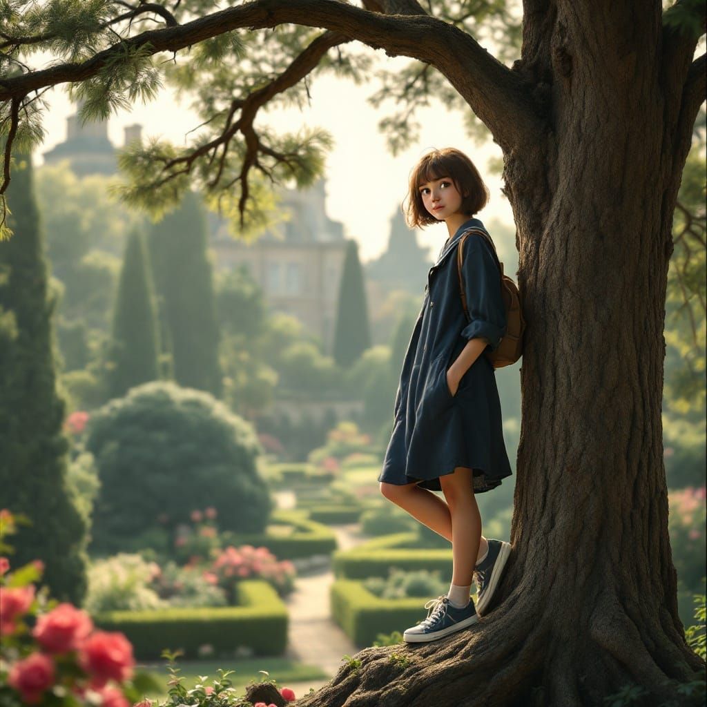 Enchanted Pine Tree Sitter in Vintage Naval Attire