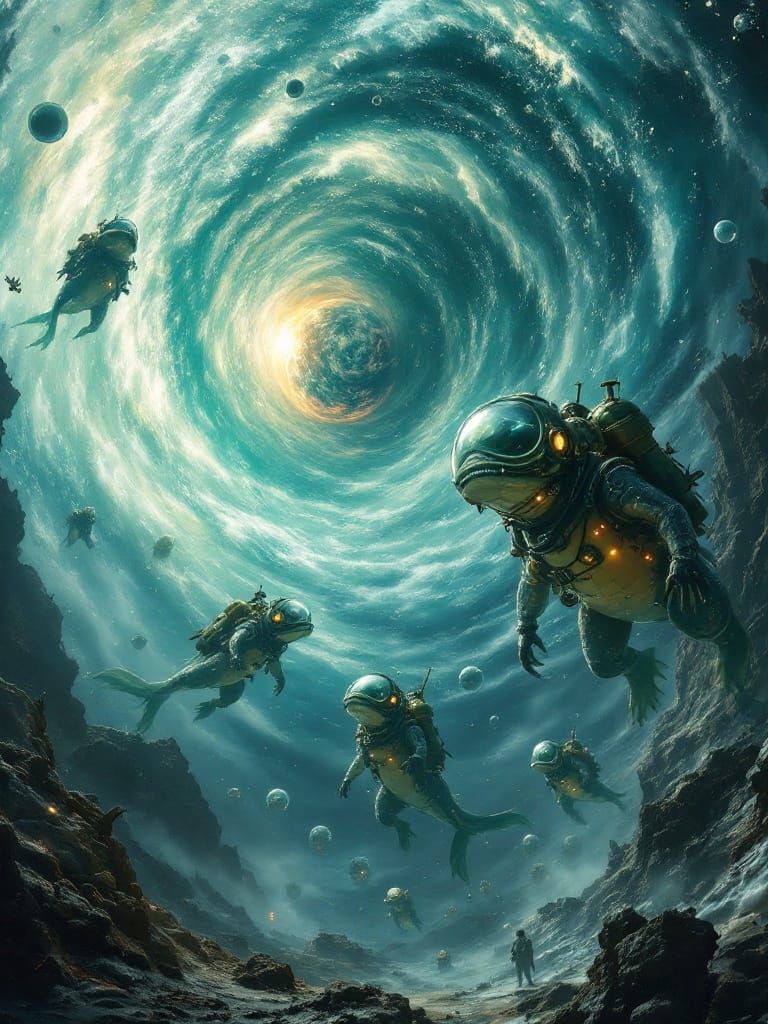 Steampunk Amphibians Navigate Interstellar Tornado