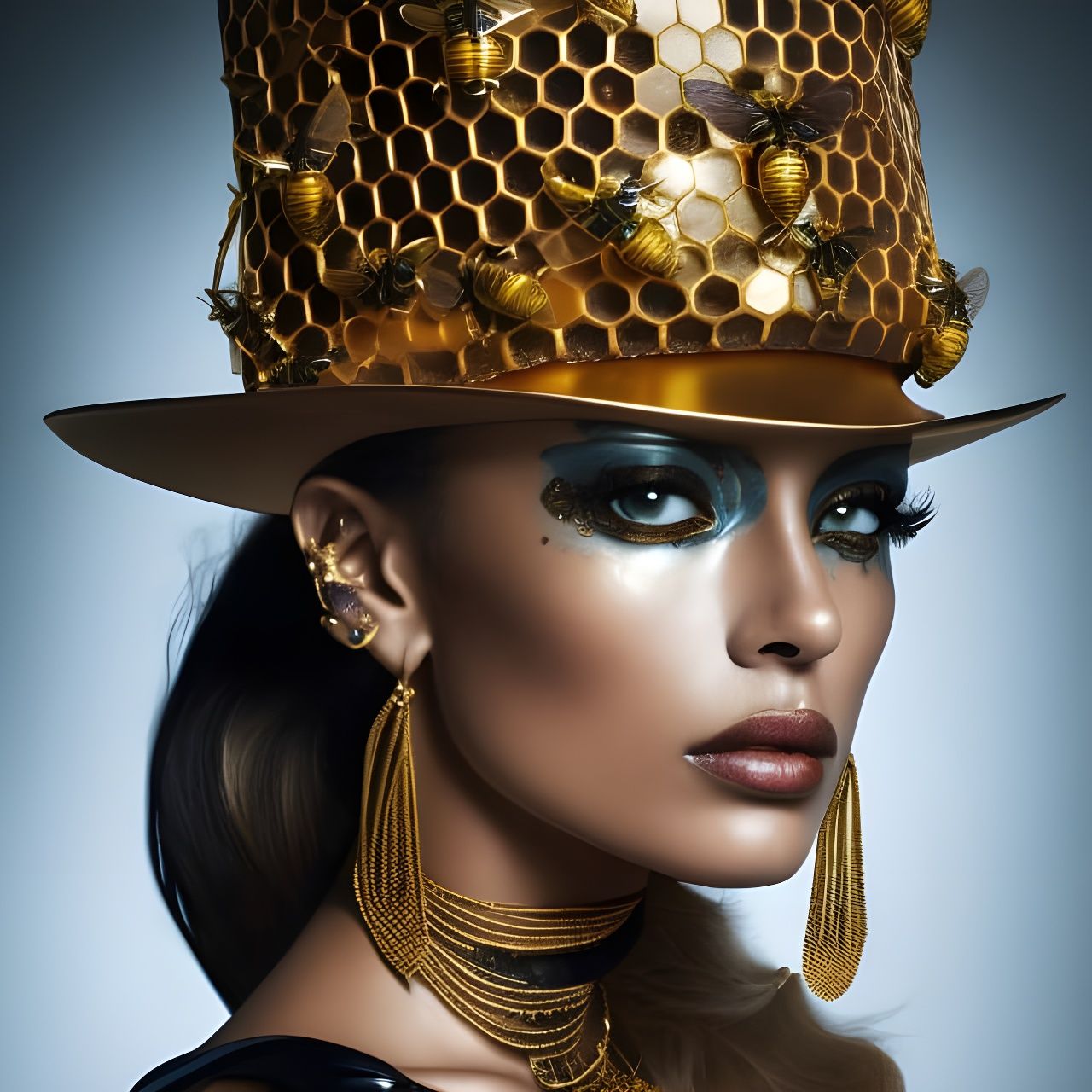 Goddess with Golden Bee Honeycomb Hat