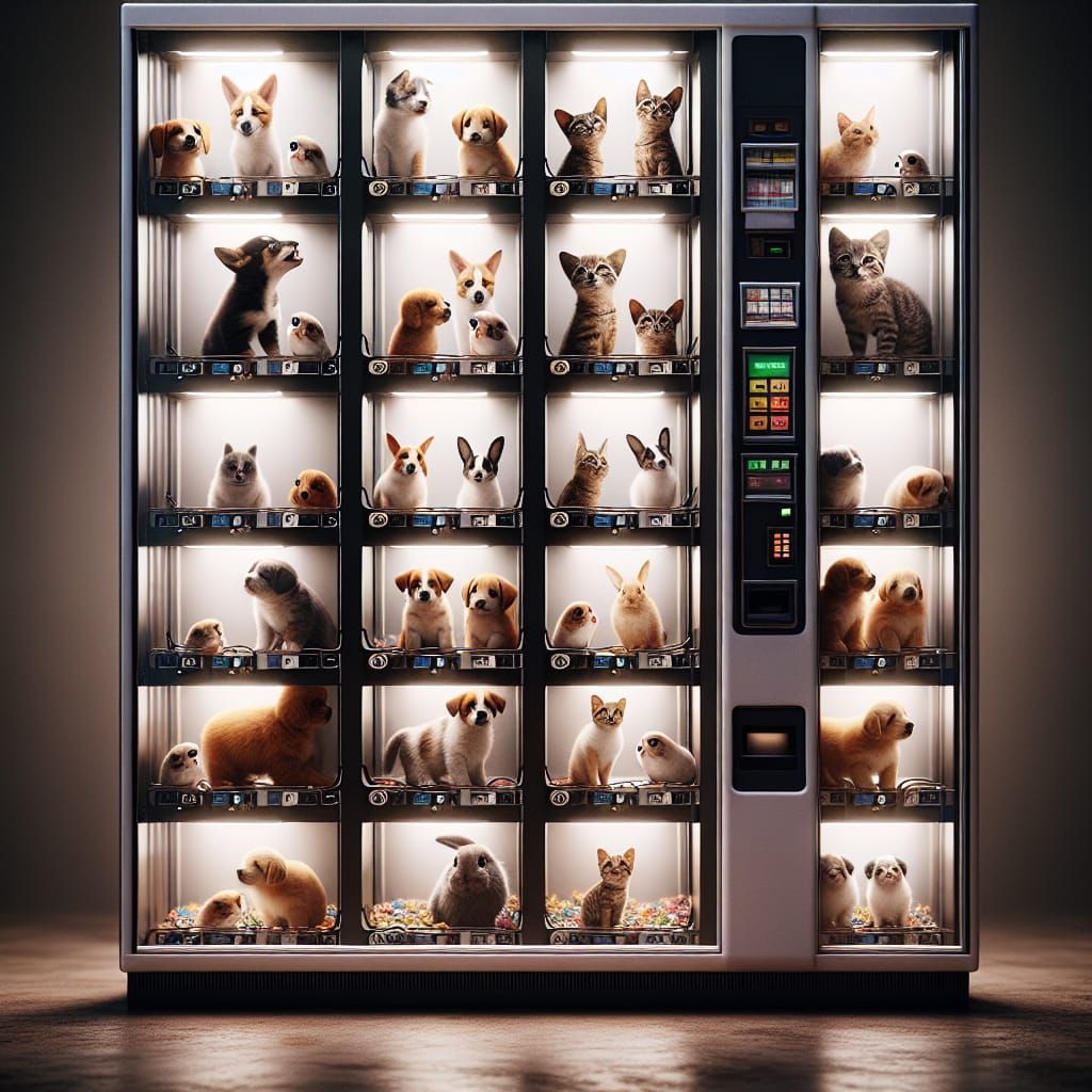 Animalshop, vending machine filled with live pets.