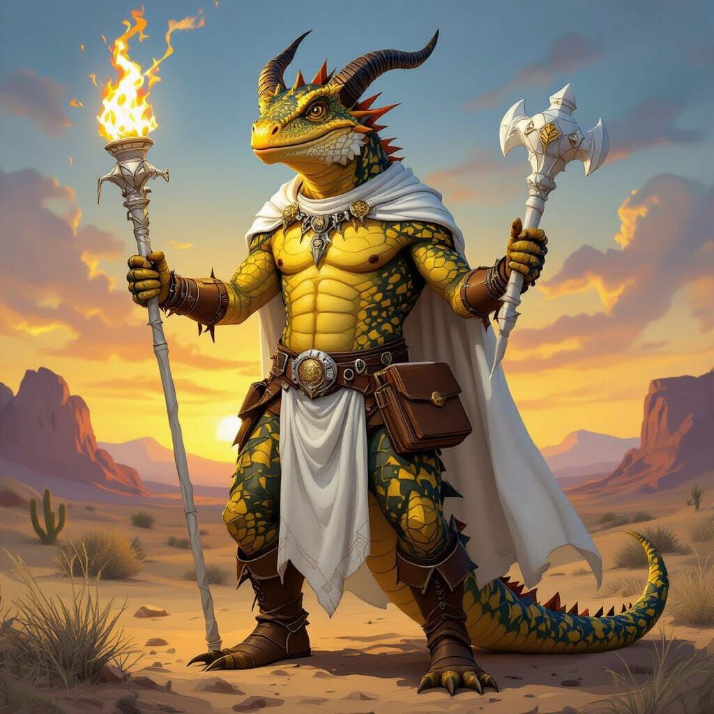 Anthropomorphic Thorny Devil Lizard Warrior in Desert
