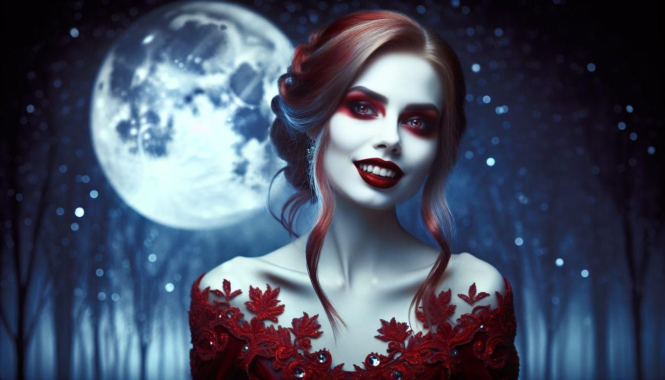 Eerie Vampire Woman Portrait in Moonlight, 8K