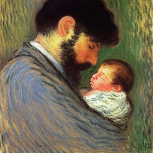 Father's Tender Kiss: An Impressionist Moment