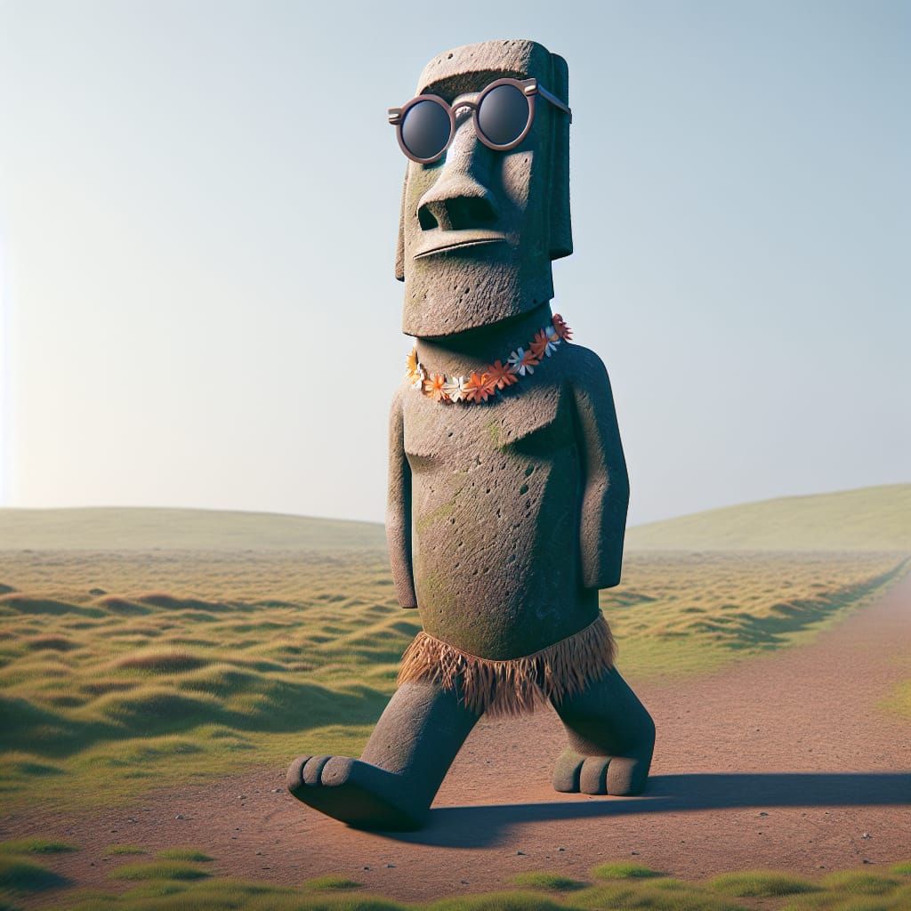 Whimsical Moai Statue with Hippie Vibe