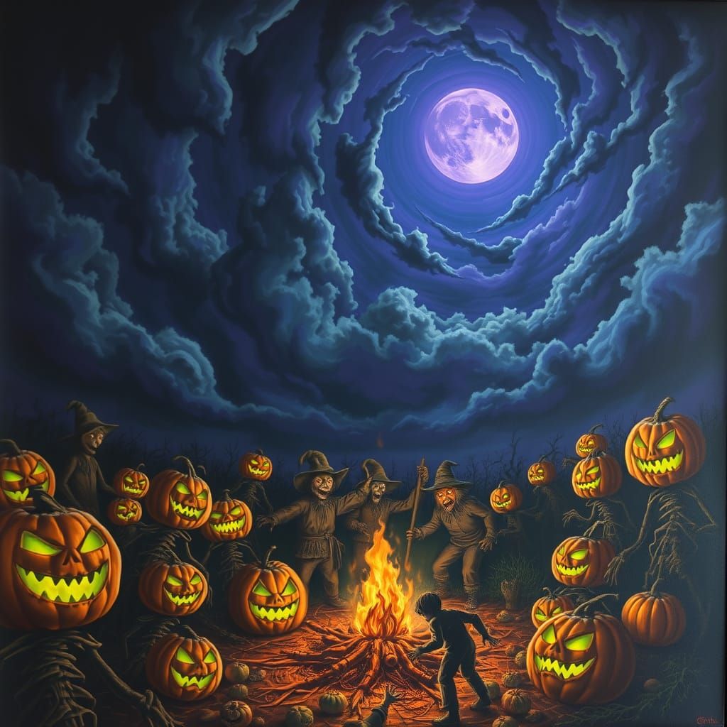 Terrifying Harvest Festival Under Eerie Purple Moon
