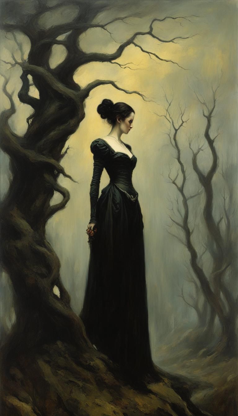 Eerie Tree on Hill in Rococo Style