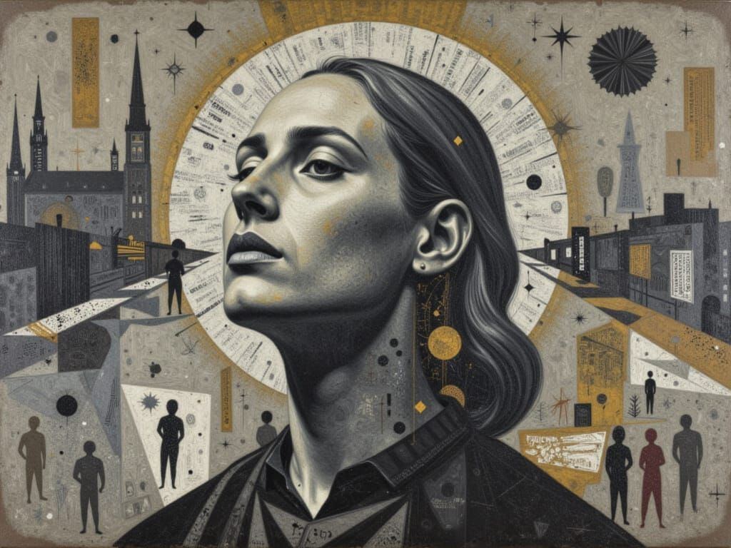 <lora:MX ArtMetallics:1.0> <lora:IQ Optical Trance:1.0> <lora:UMK Urban Sprawl:1.0> <lora:RNG Still Human:1.0>